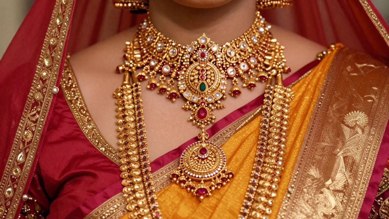 South Indian bride wearing ornate temple jewellery