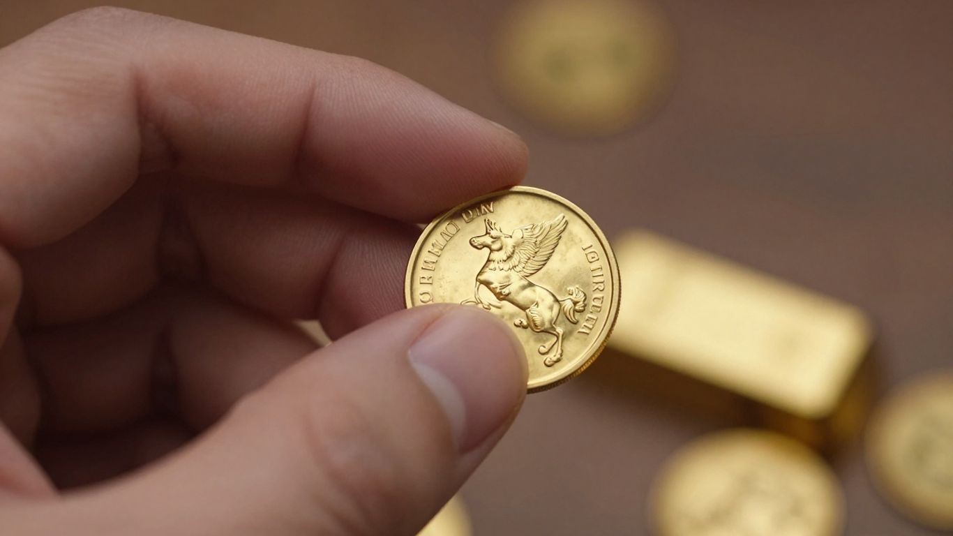 Main d'une personne tenant une petite pièce d'or