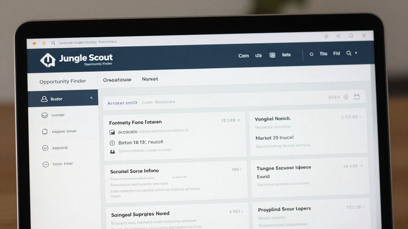 Jungle Scout Opportunity Finder interface on a laptop screen.