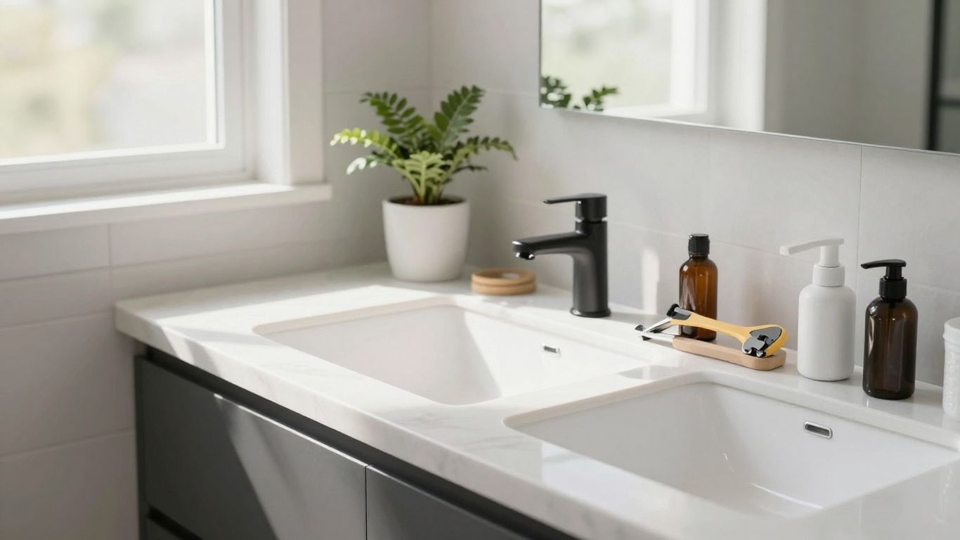 Modern bathroom renovation in progress with sunlight.
