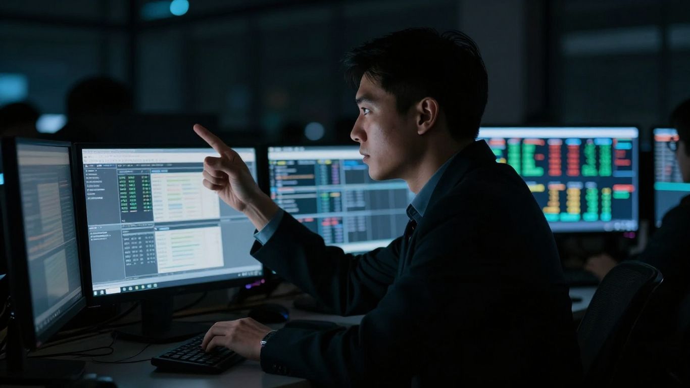 Trader working late on stock market data