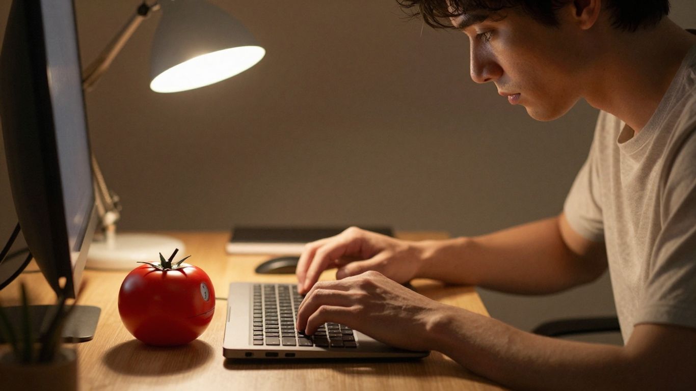 Person working with a Pomodoro timer.