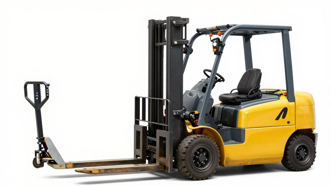 รถโฟล์คลิฟท์และรถลากพาเลทในคลังสินค้า