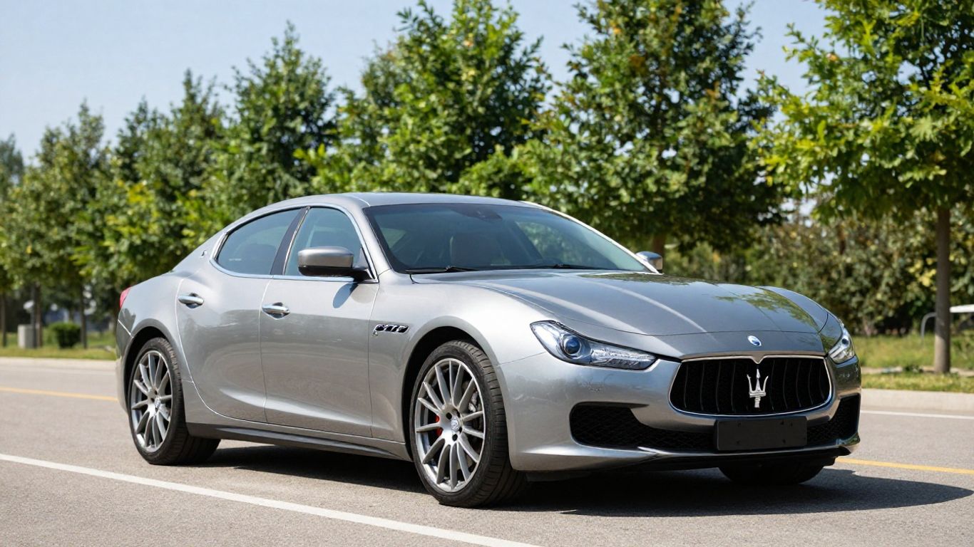 Maserati Ghibli luxury sedan on a sunny road.