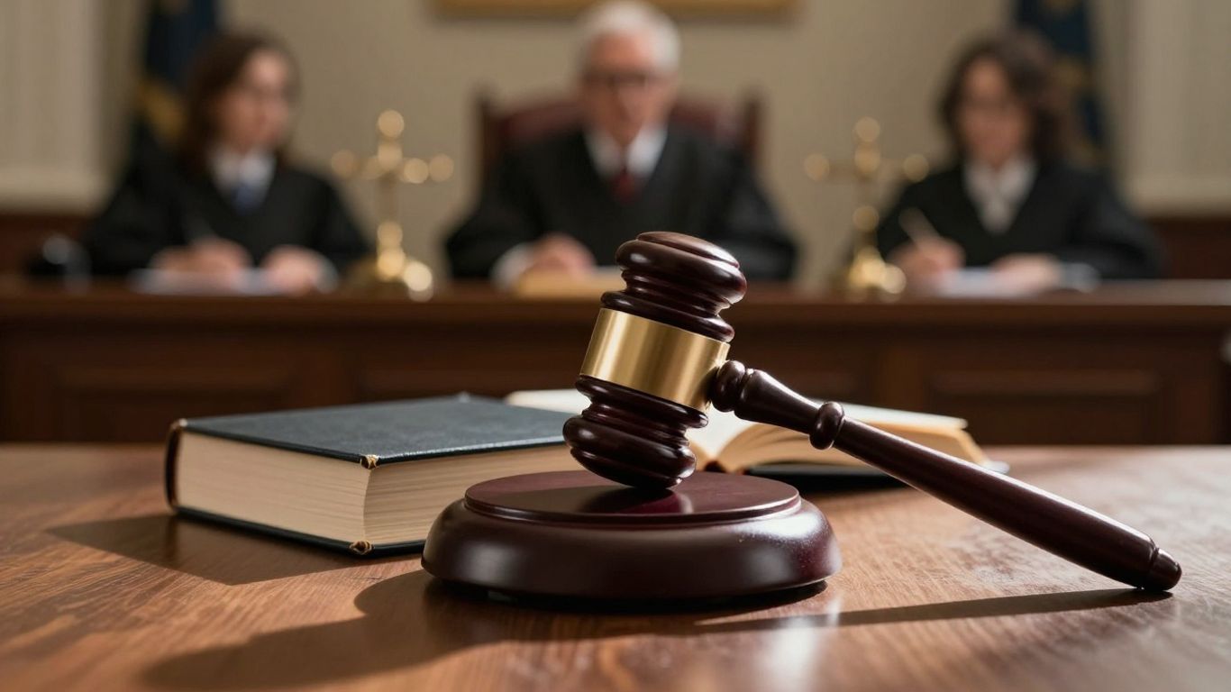 Gavel on books in courtroom