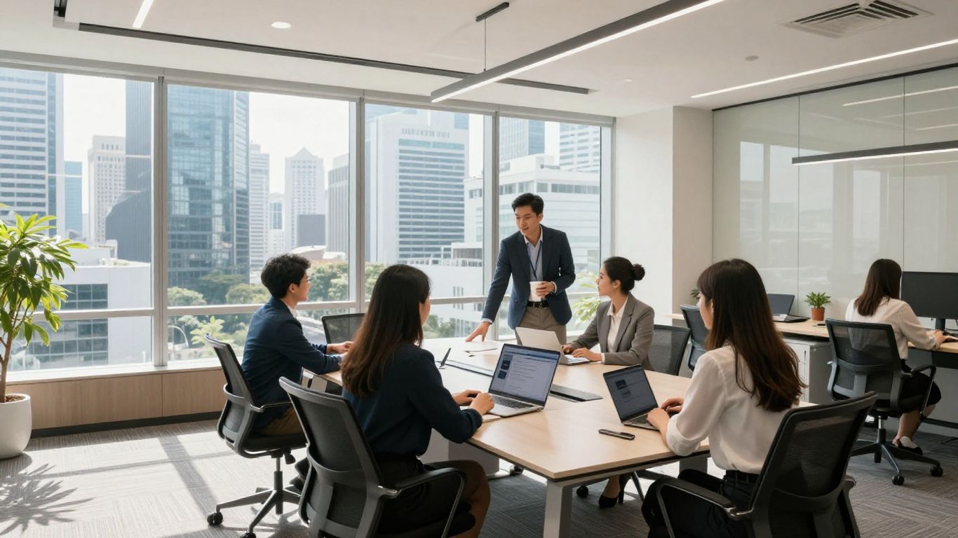 Digital marketing agency team collaborating in Singapore office.
