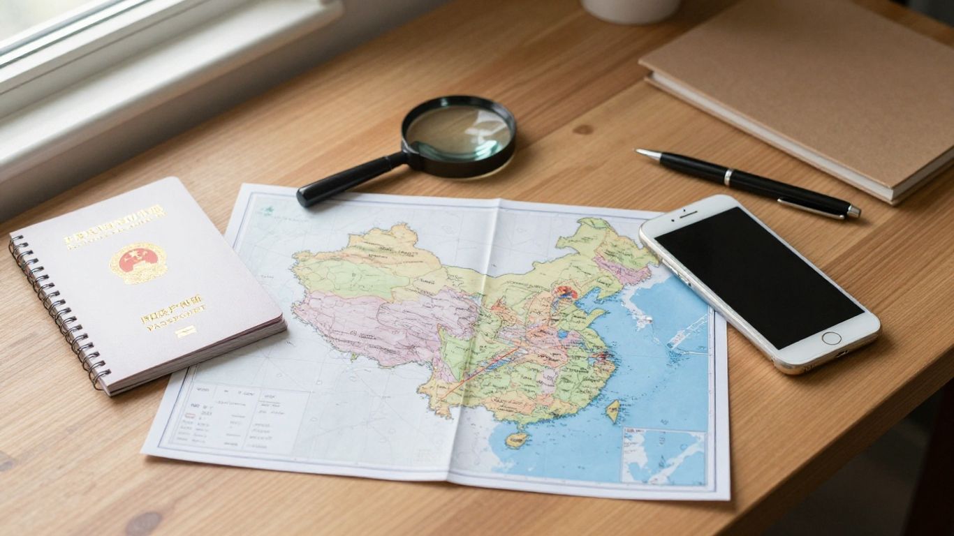 Travel documents beside a China map