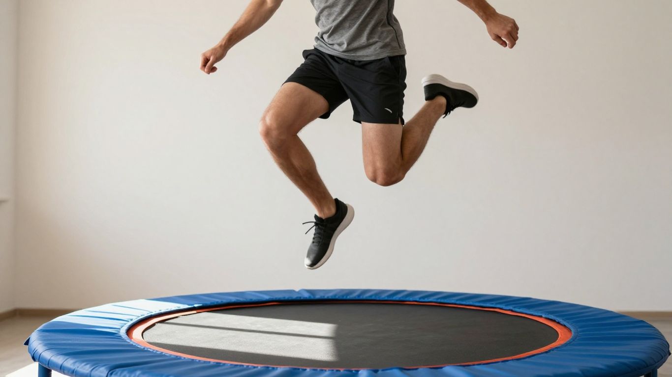 Person jumping on a mini trampoline for a full-body workout.