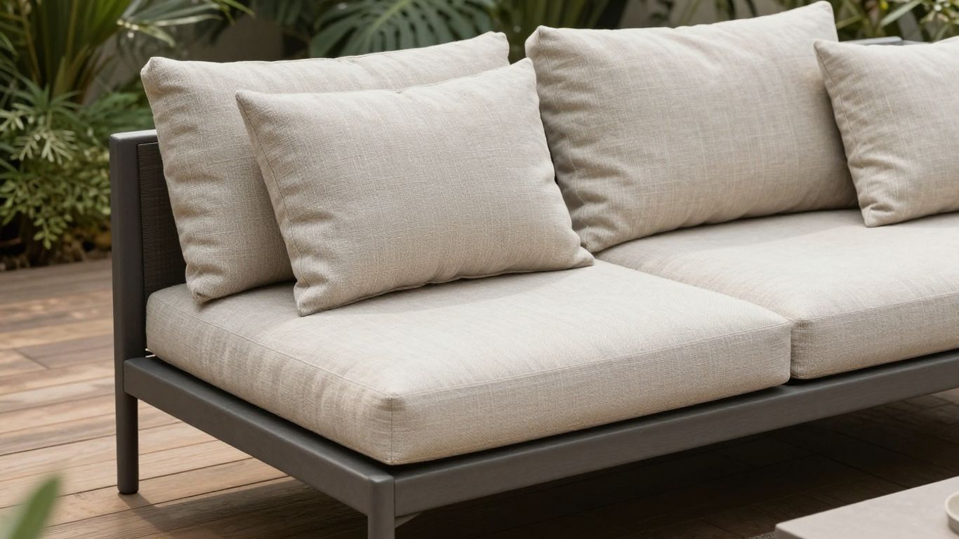 Outdoor cushions drying beside a bright garden patio