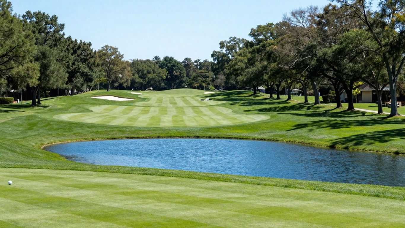 Diamond Country Club golfbaan met waterhindernis.
