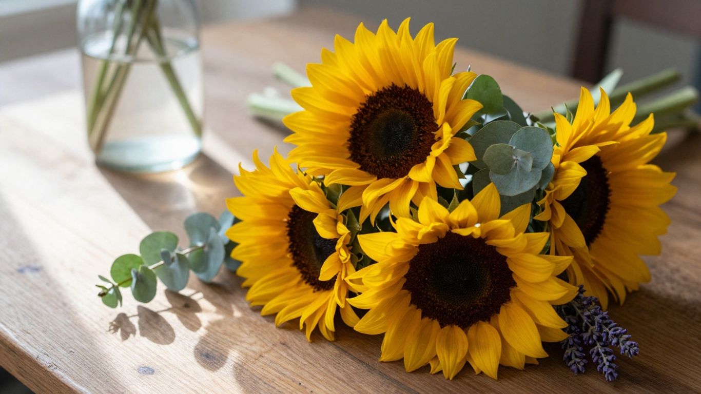A vibrant bouquet of fresh seasonal flowers on table