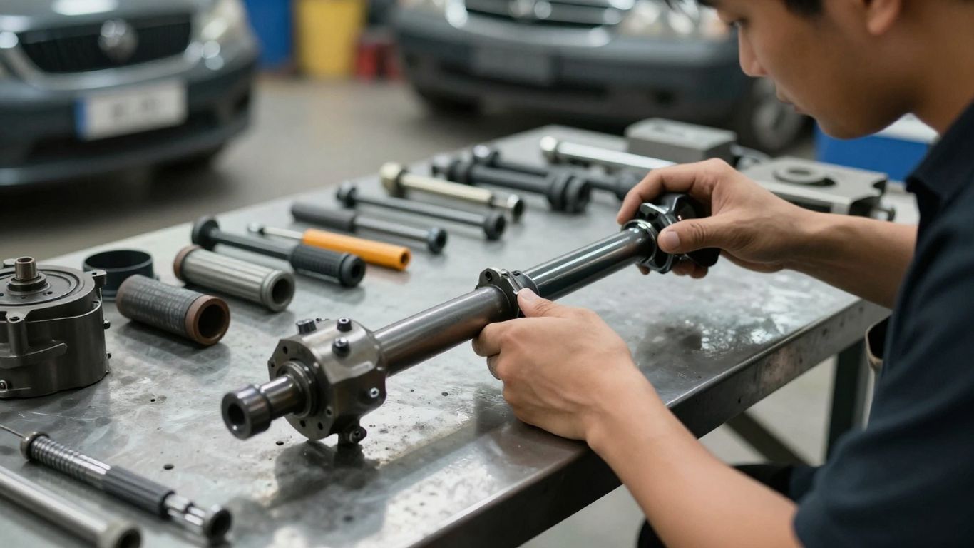 Technician rebuilding automotive steering rack
