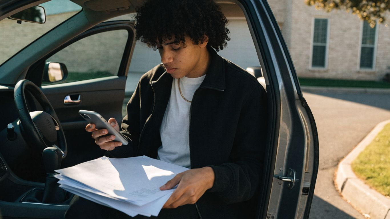 Driver checking vehicle information before a repair estimate
