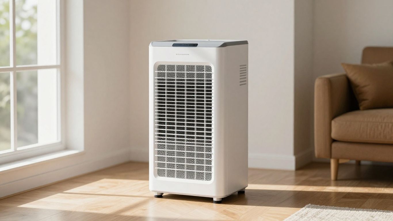A clean minimalist dehumidifier in a bright room