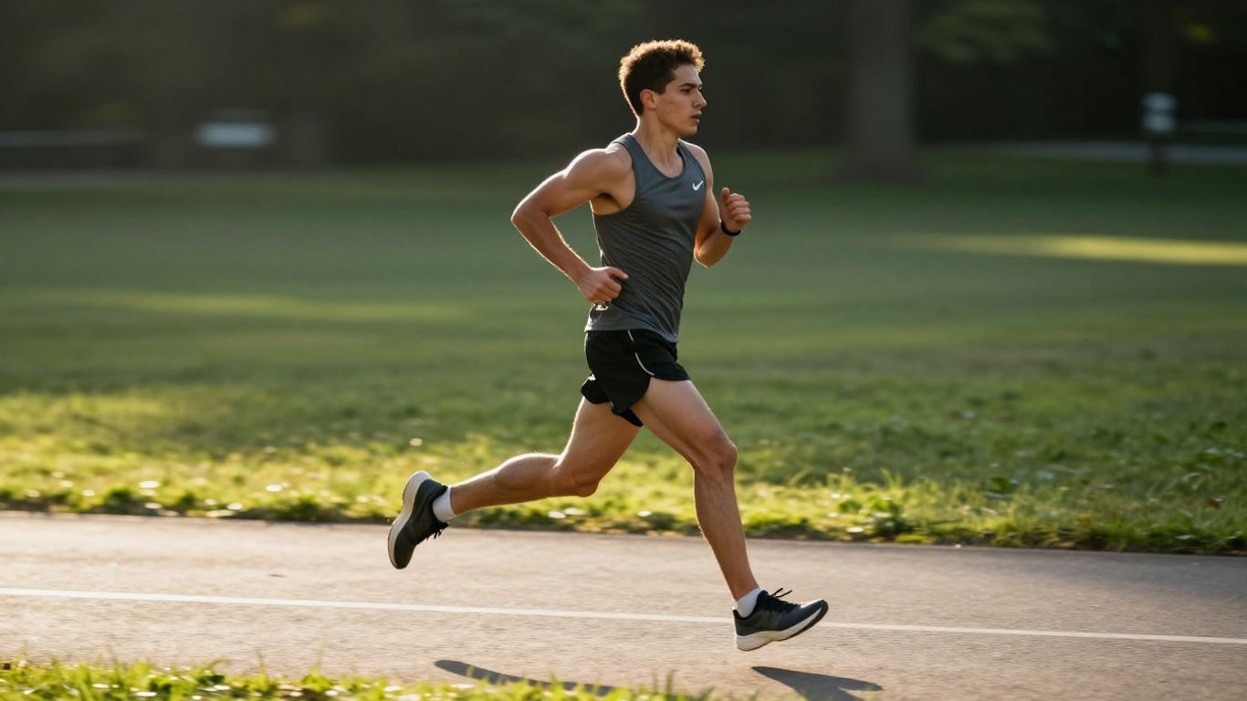 Runner in motion on a scenic path.