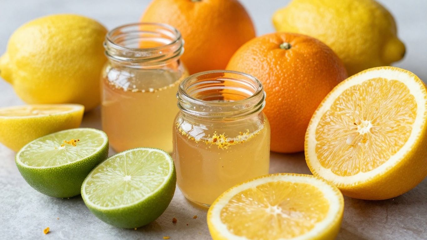 Citrus fruits, zest, segments, and syrup