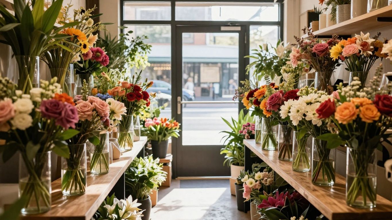 Local flowers displayed in a bright shop