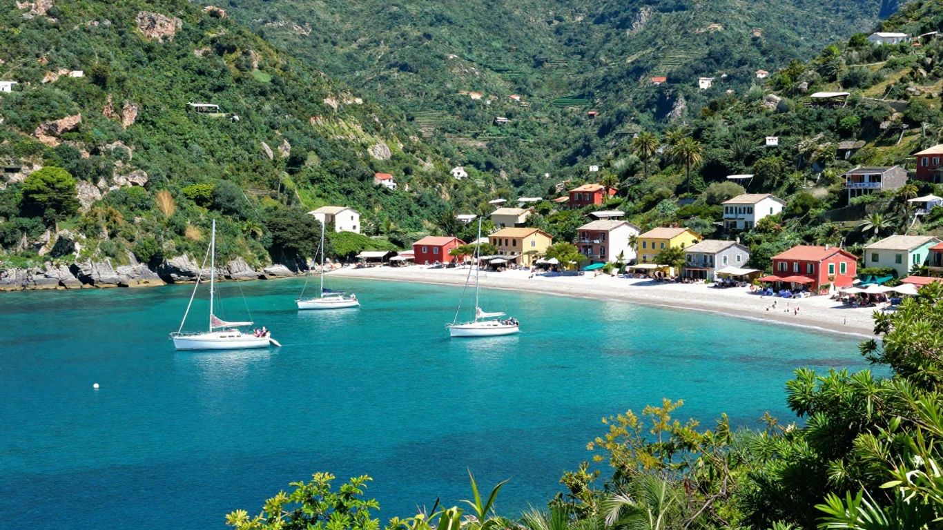 Sailboats anchored in a clear turquoise bay near Green Turtle Cay.
