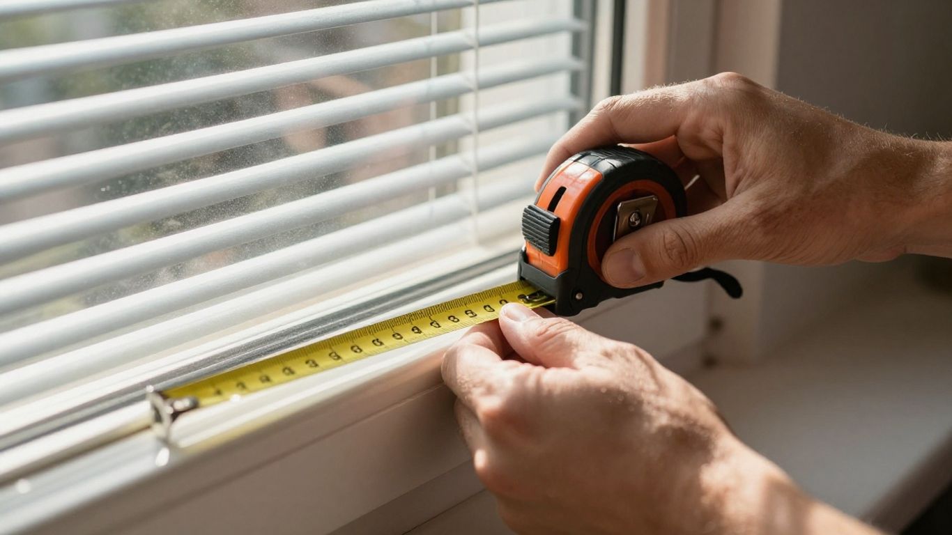 Hands measuring a window for blinds.