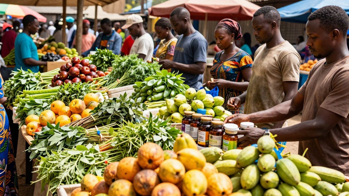 Herbalife products displayed in a Ghanaian market.