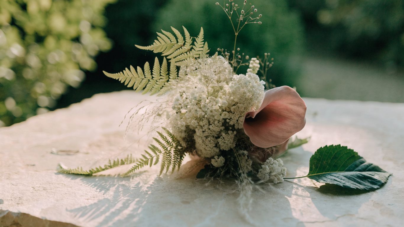 Seasonal wedding flowers in soft natural light