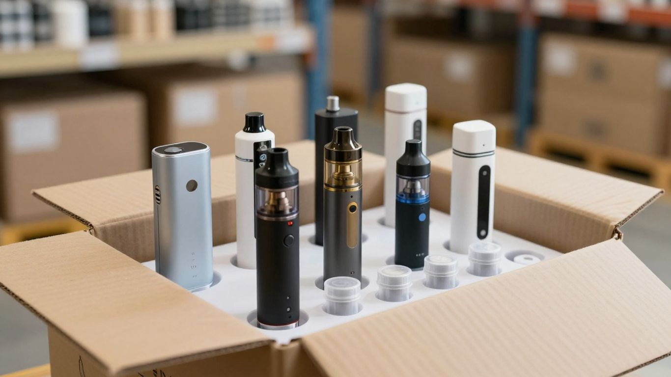 Vape devices and cartons prepared for freight