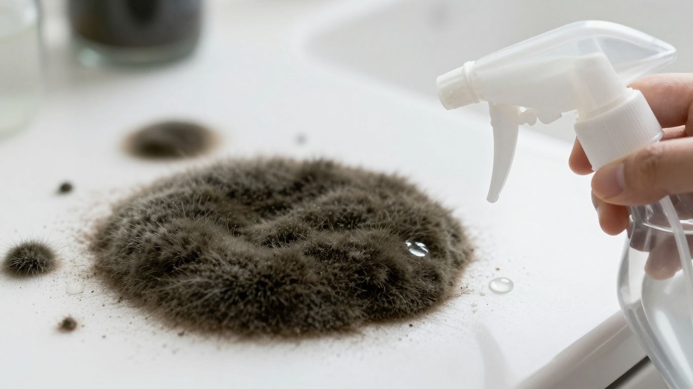 Mold on a surface with a spray bottle.