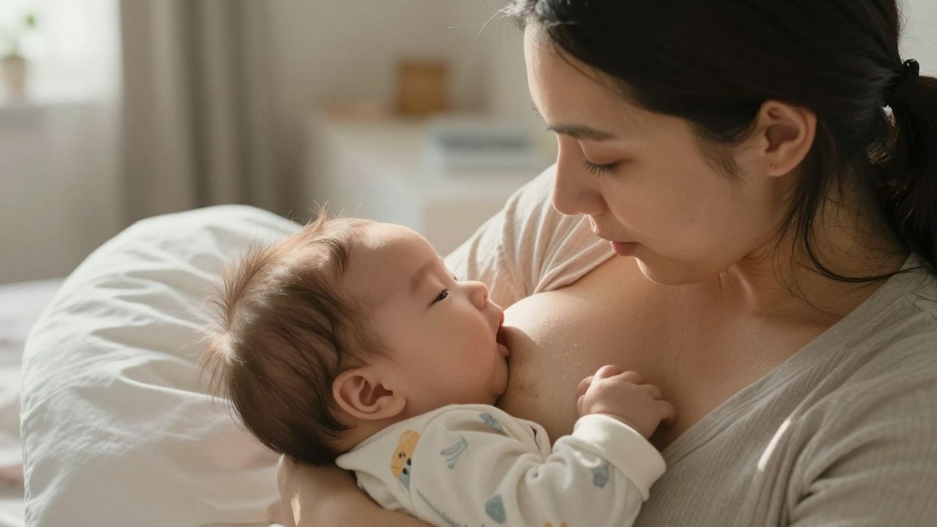 Madre amamantando a su bebé con amor.