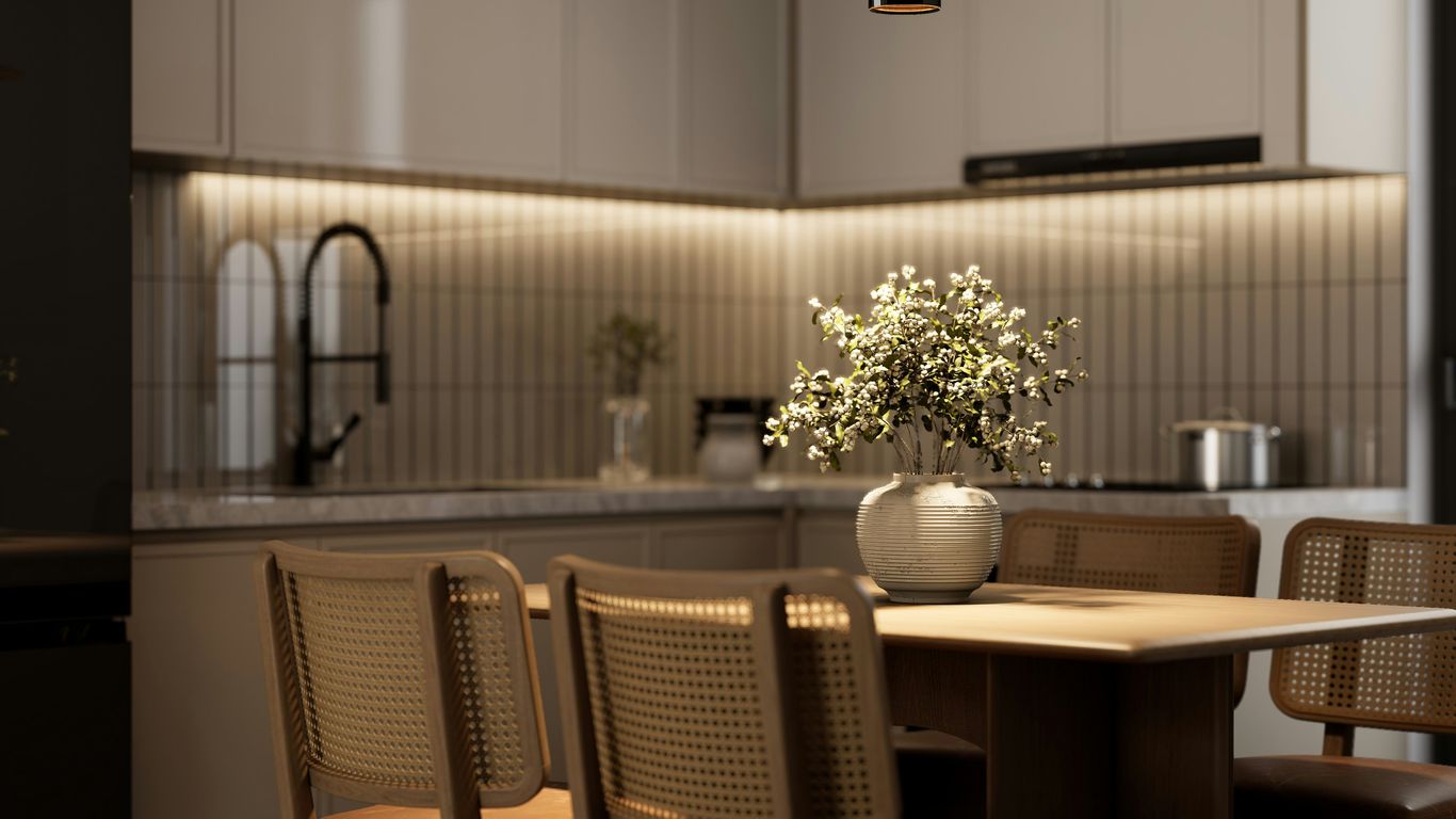 Modern kitchen dining area with chairs and chairs