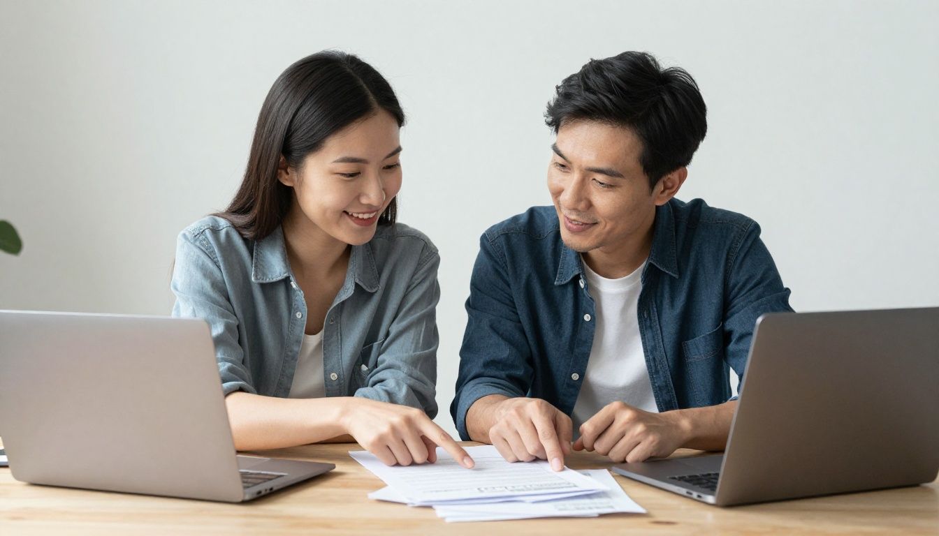 Couple discussing finances and agreeing on a plan.