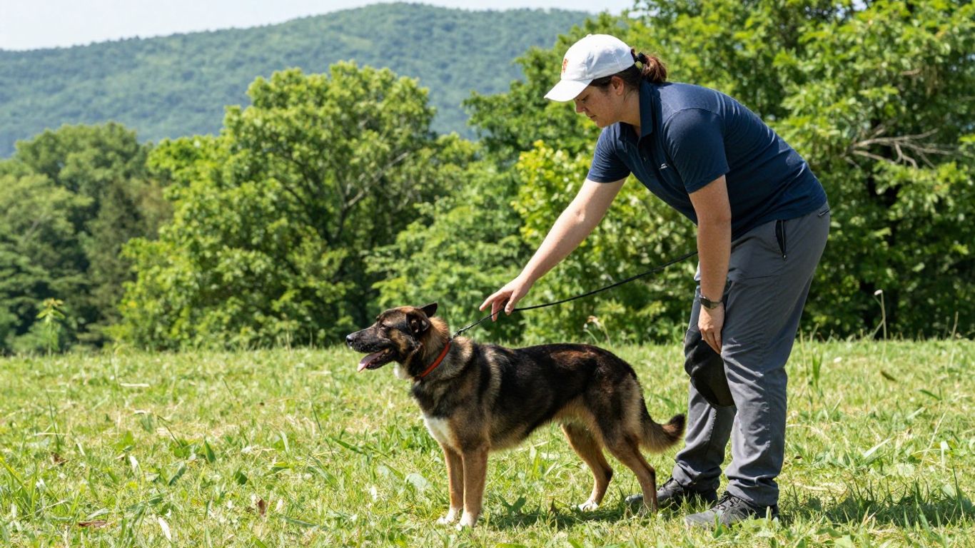 Dog training session in a natural Tennessee outdoor setting.