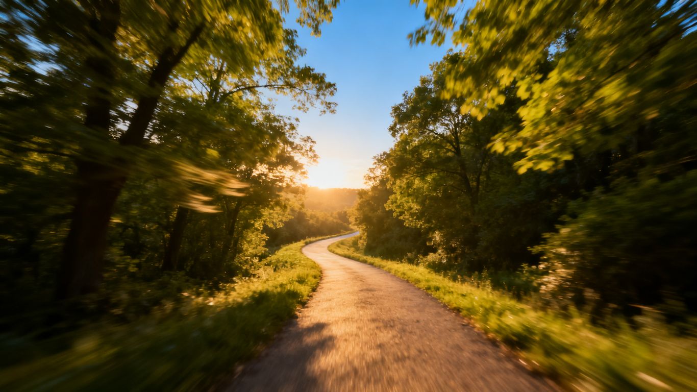 Path leading to a bright, distant horizon.