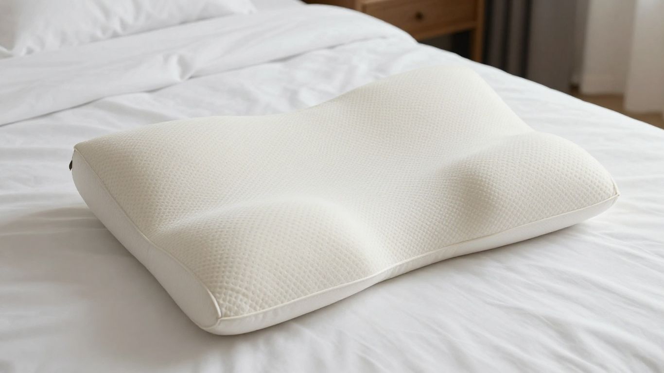 Modern orthopedic pillow on a bed.
