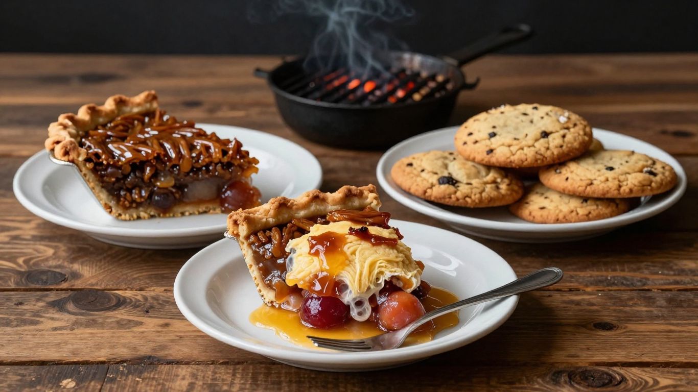 Delicious BBQ desserts on a rustic wooden table.