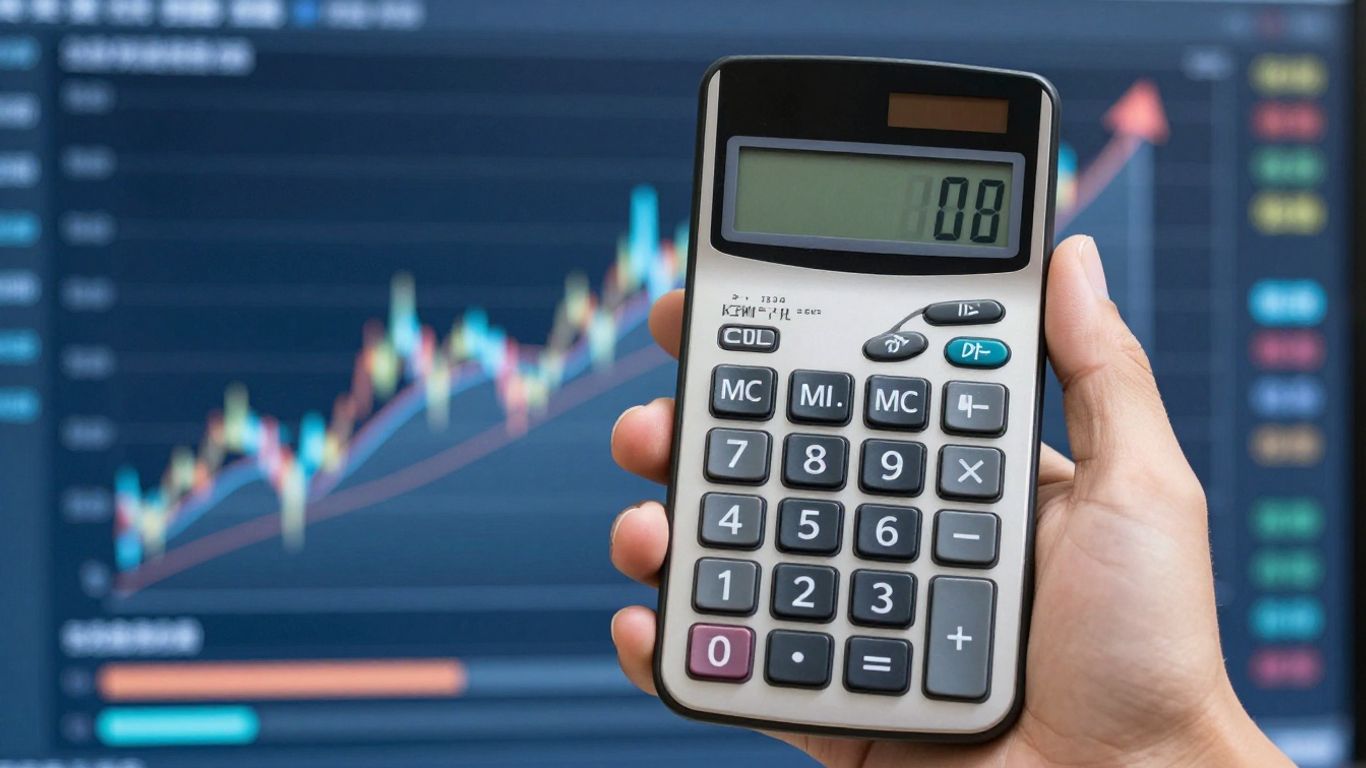 Calculator and financial charts for ROI calculation.