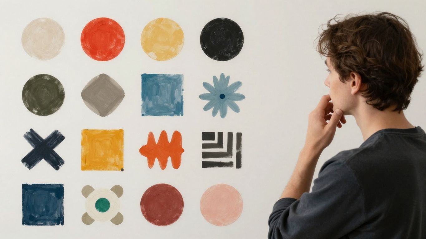 Person reflecting on abstract shapes representing habits.