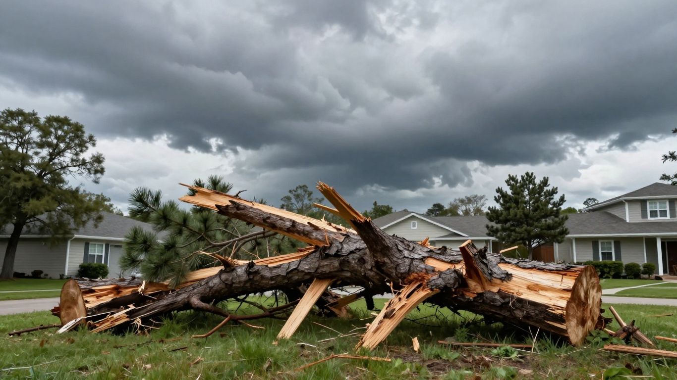 Aftermath of a storm featuring a removed tree stump