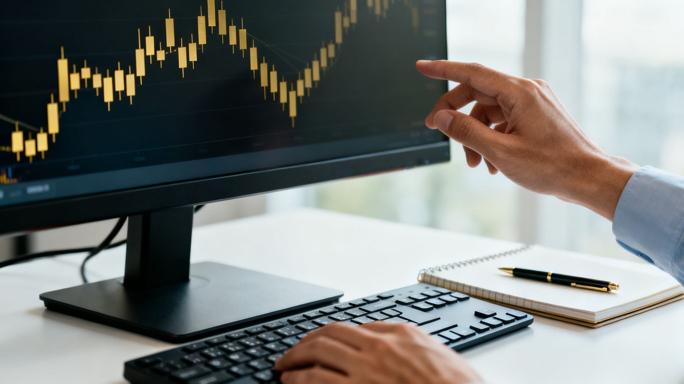 A trader reviewing gold price levels on a screen