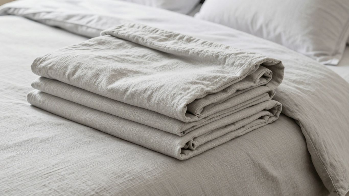 Luxurious Brooklinen sheets folded on a bed.