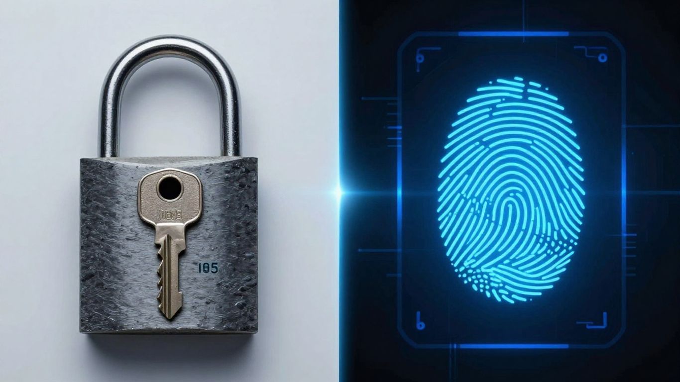 Digital fingerprint scanner replacing a traditional padlock.