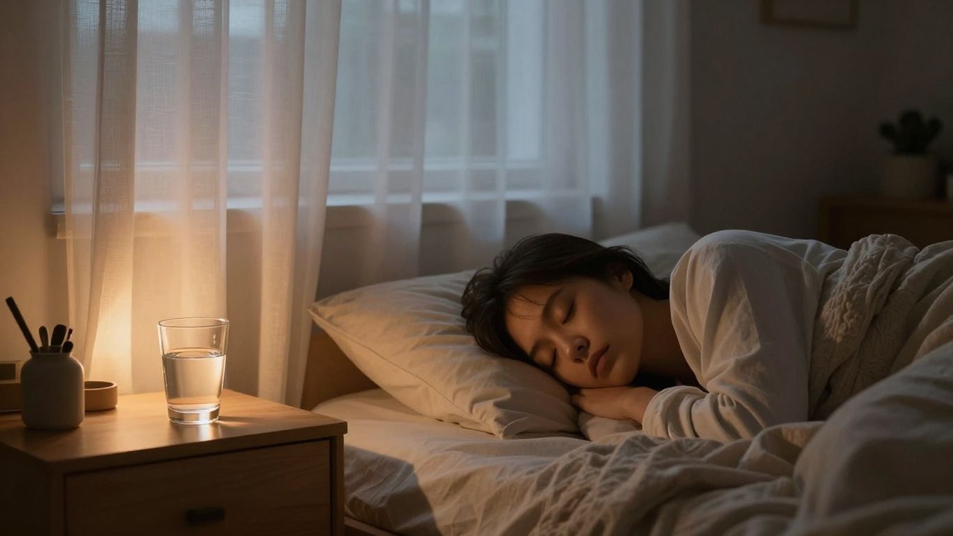 Calm bedroom with liquid magnesium and sleeping person.