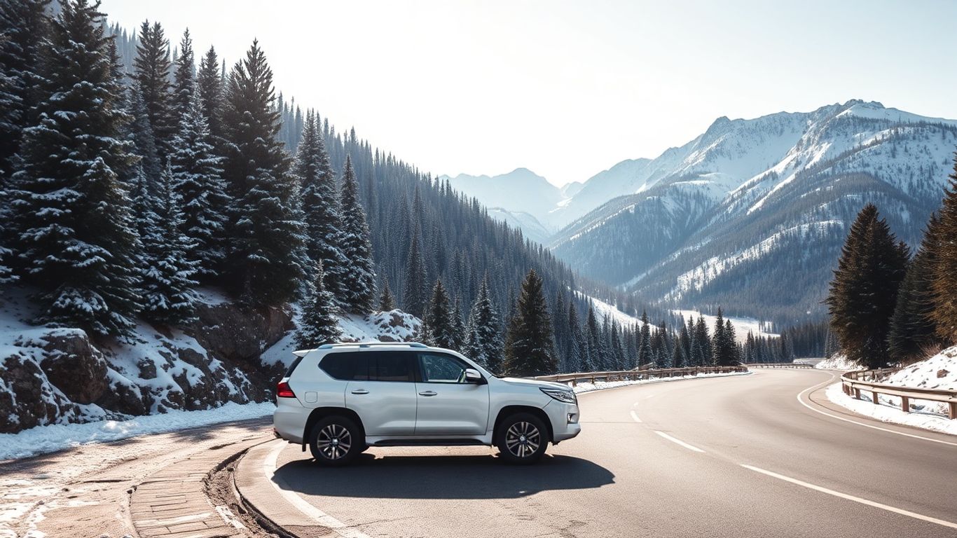 Vehicle waiting in snowy mountains