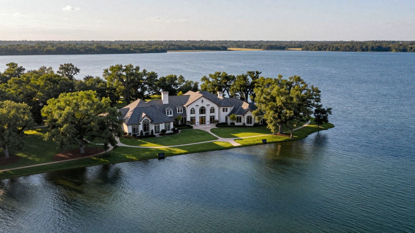Texas waterfront property with house and lake.