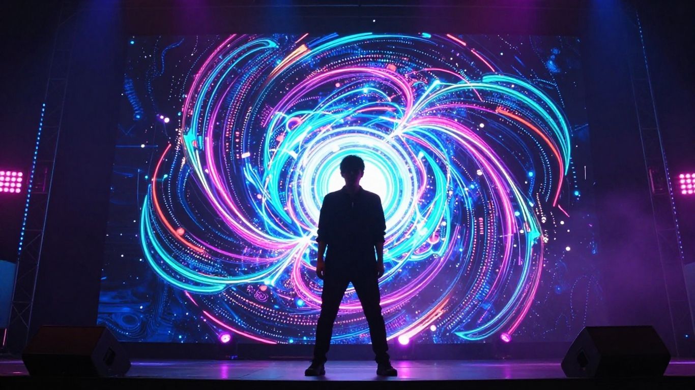Musician with futuristic AI visuals