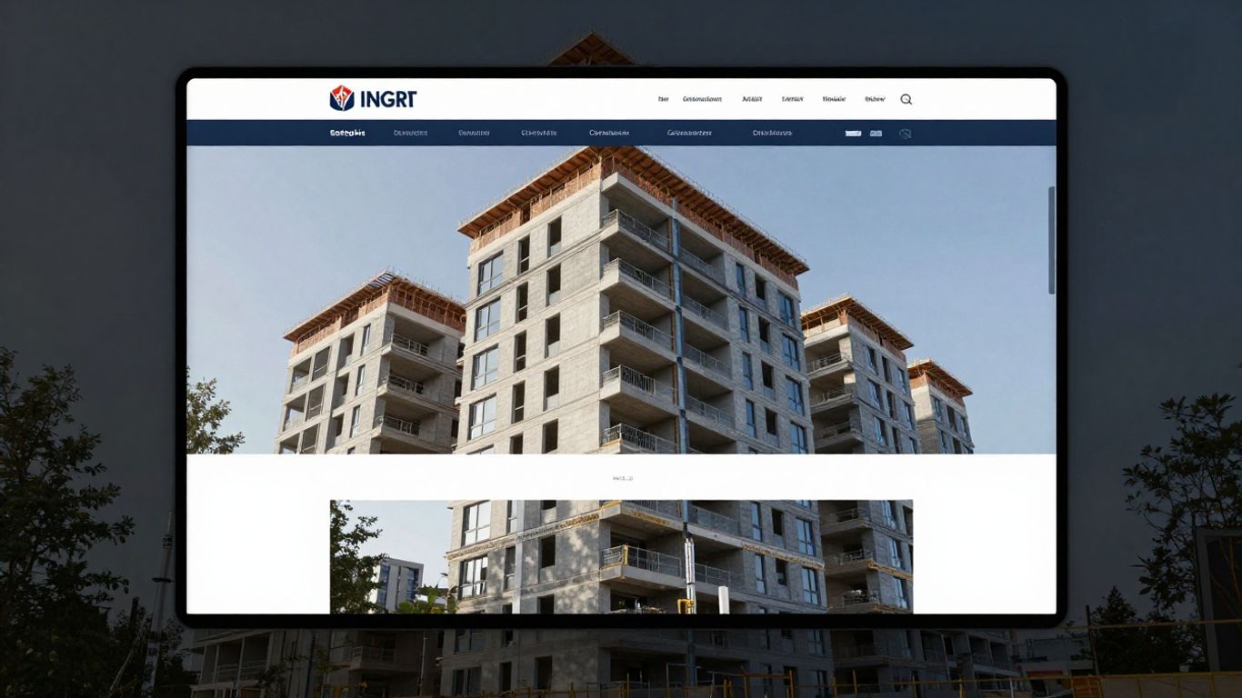 Construction company website displaying completed architectural project.