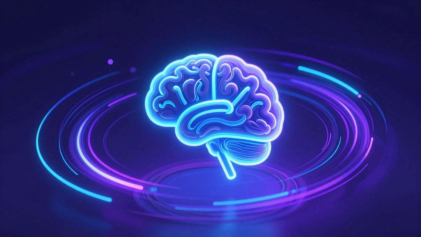 Futuristic AI chatbot interface with glowing digital patterns.