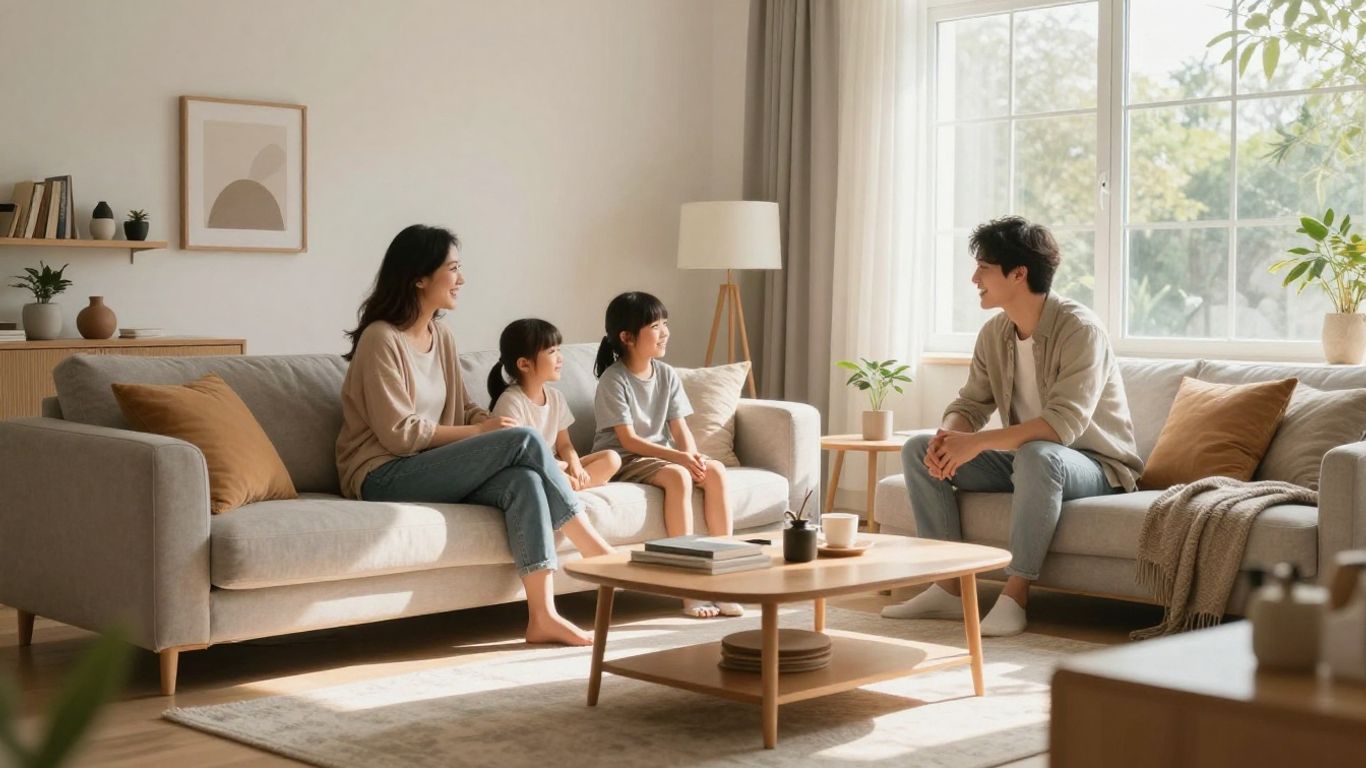Familia feliz y segura en su hogar moderno.
