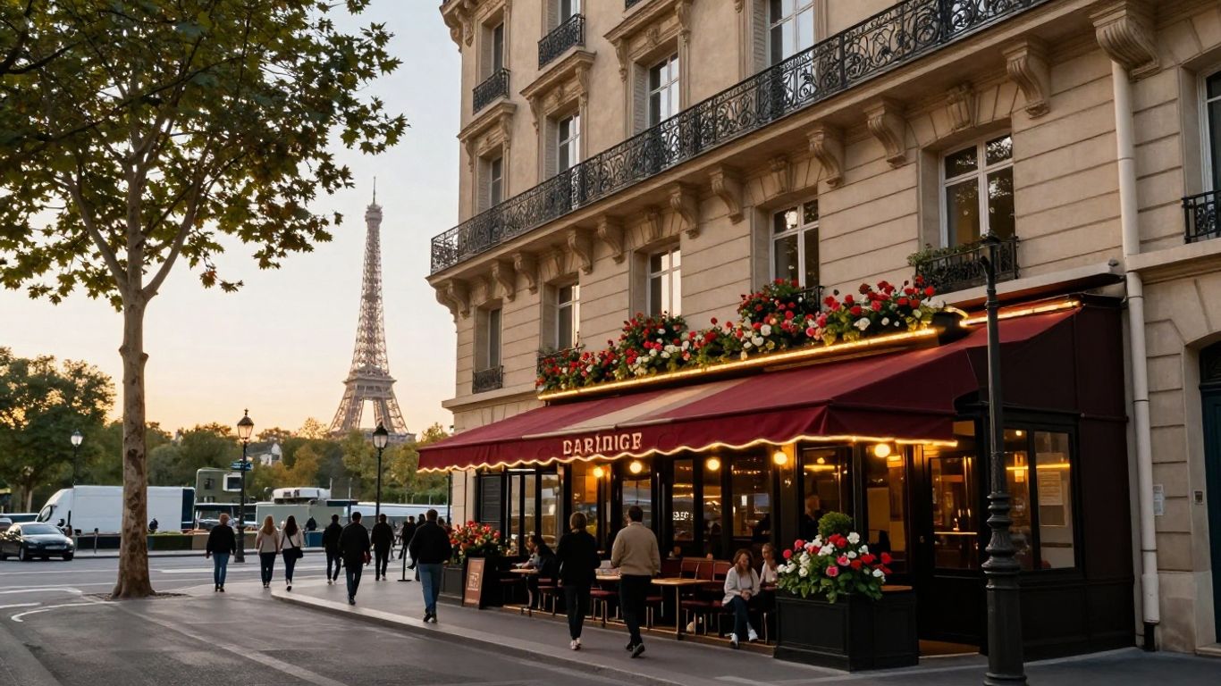 Paris street with café and historic architecture