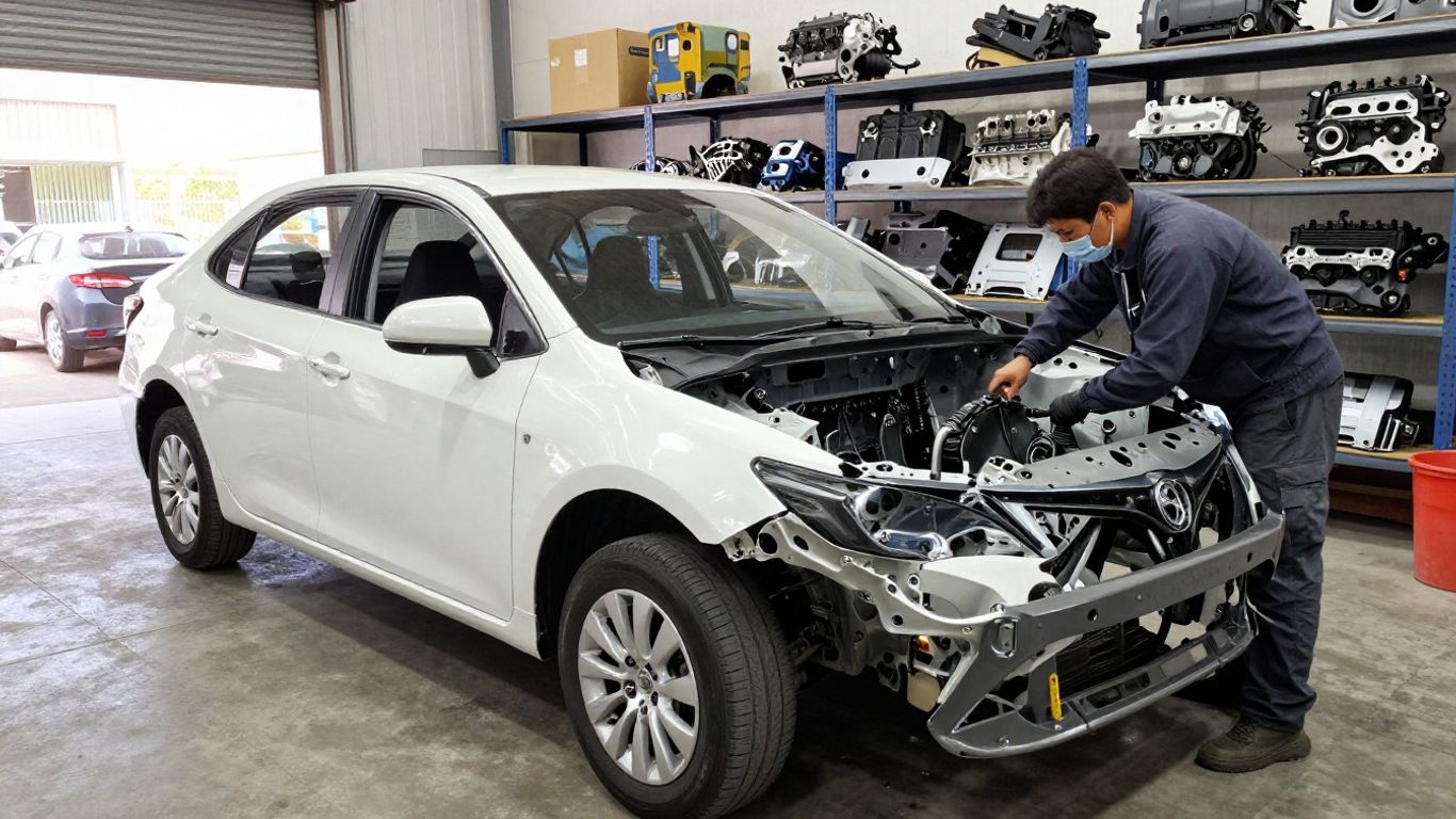 Toyota vehicle dismantling yard with organized parts