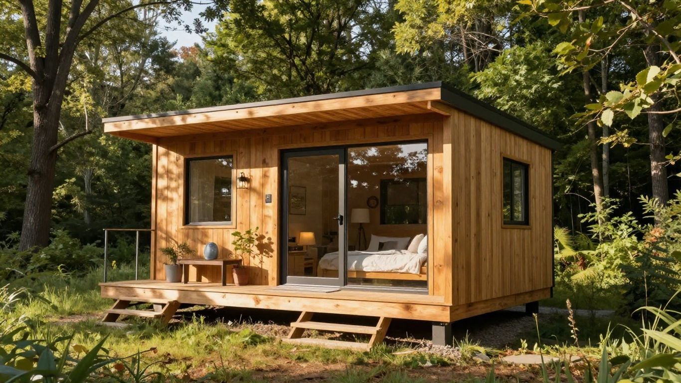 Modern tiny home in a scenic Michigan setting.